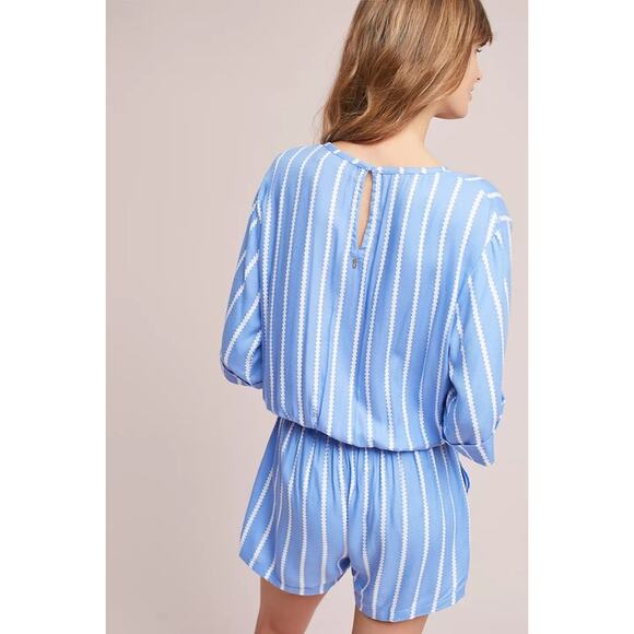 Anthropologie Beachgold Ancona Striped Surplice Romper Blue/White Size XS Beachy - Picture 5 of 16